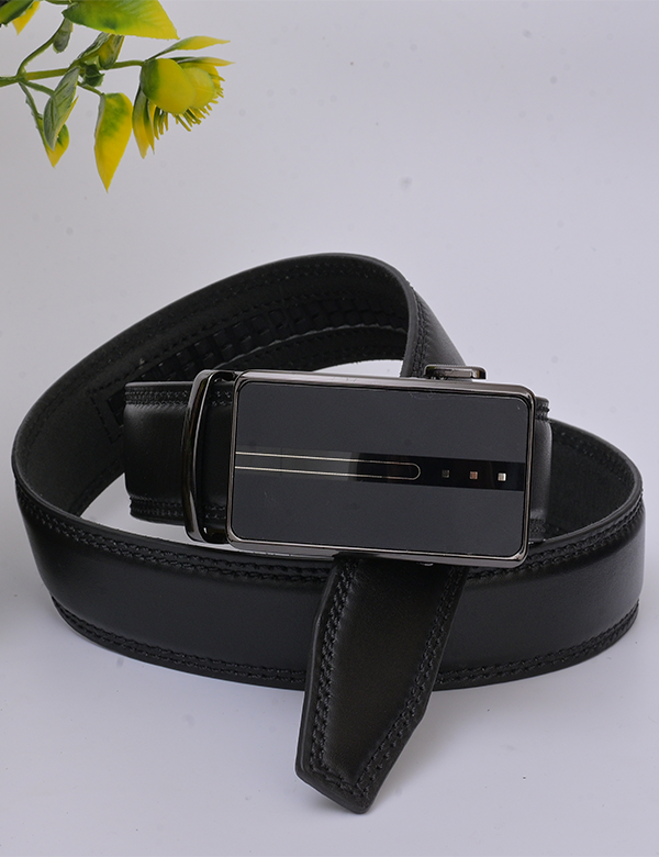 Men's Black Leather Belt with Buckle- Microfiber Leather Men's