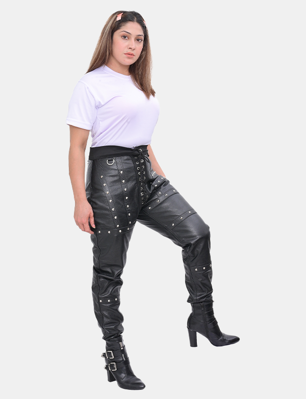Women's Studded Black Leather Pants