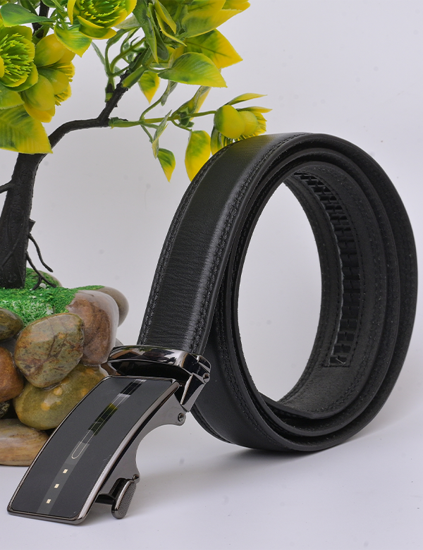 Men's Black Leather Belt with Buckle- Microfiber Leather Men's