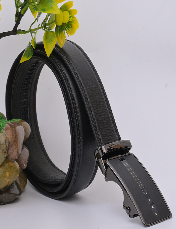 Men's Black Leather Belt with Buckle- Microfiber Leather Men's