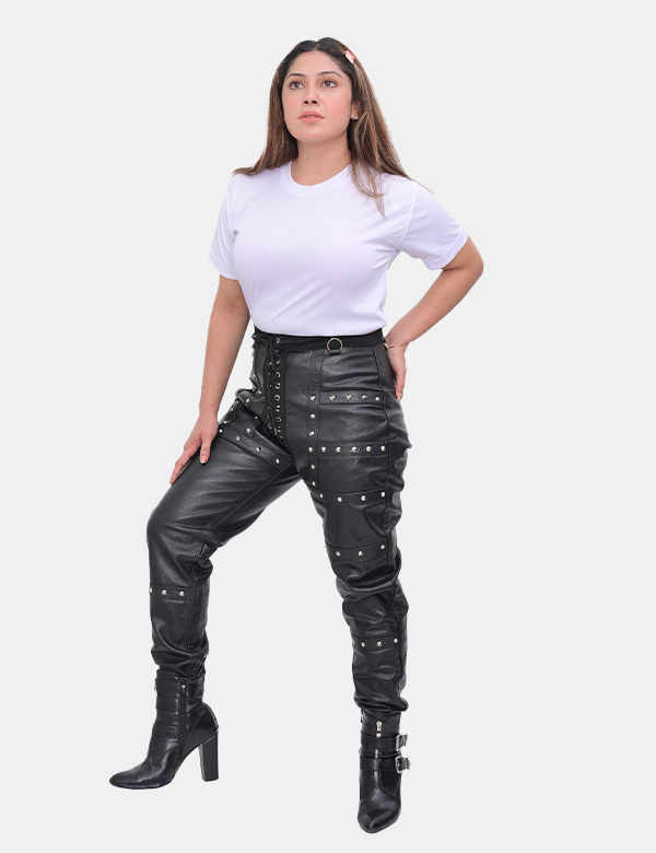 Women's Studded Black Leather Pants