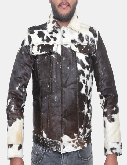 Men's Real Hair On Cowhide Leather Jacket