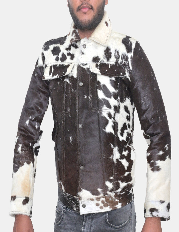 Men's Real Hair On Cowhide Leather Jacket