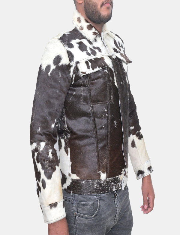 Men's Real Hair On Cowhide Leather Jacket
