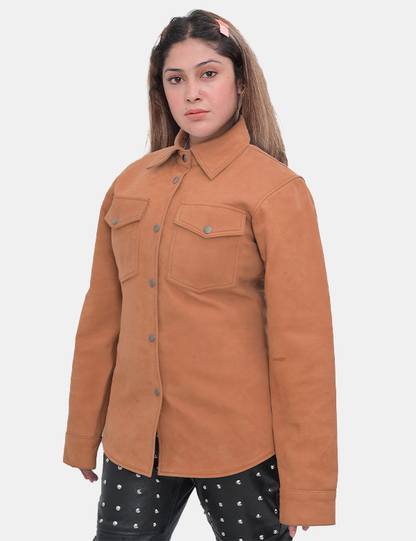 New Women's Brown Leather Shirt
