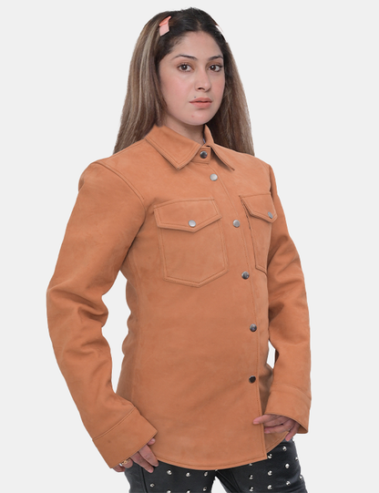 New Women's Brown Leather Shirt