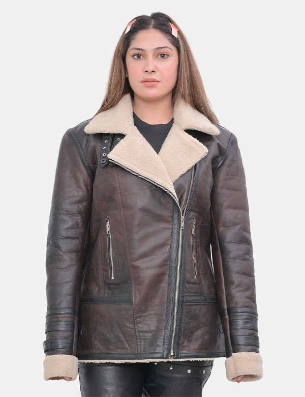 Women’s Faux Fur Leather Jacket Brown