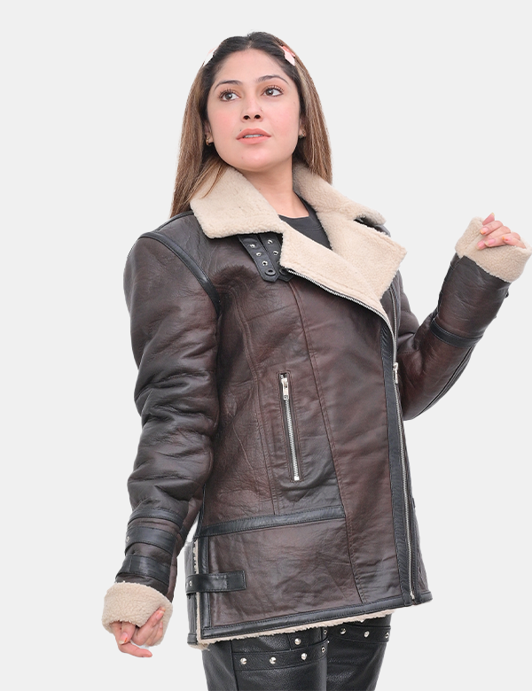 Women’s Faux Fur Leather Jacket Brown