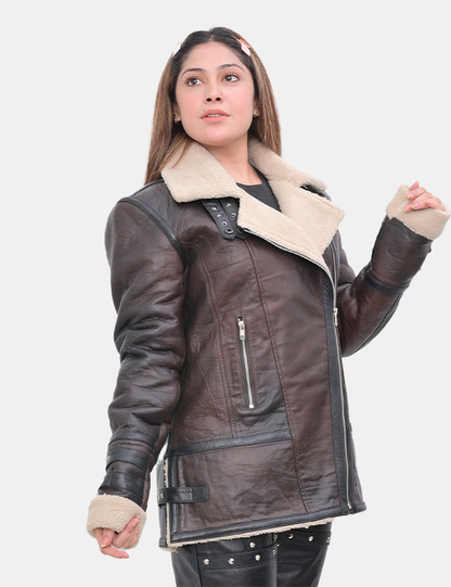 Women’s Faux Fur Leather Jacket Brown