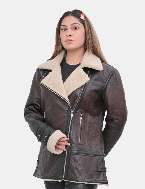 Women’s Faux Fur Leather Jacket Brown