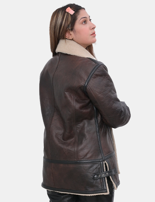 Women’s Faux Fur Leather Jacket Brown