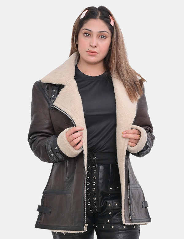 Women’s Faux Fur Leather Jacket Brown