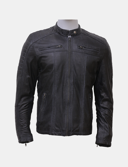 Men's Black Leather Biker Jacket