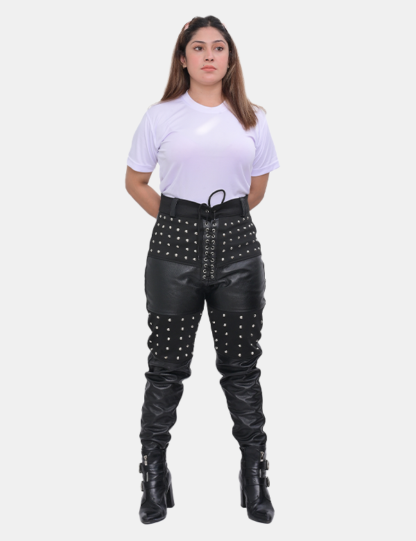 Women's Studded Black Leather Pants