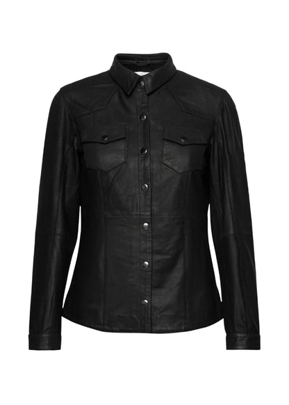 Black leather jacket on a white background