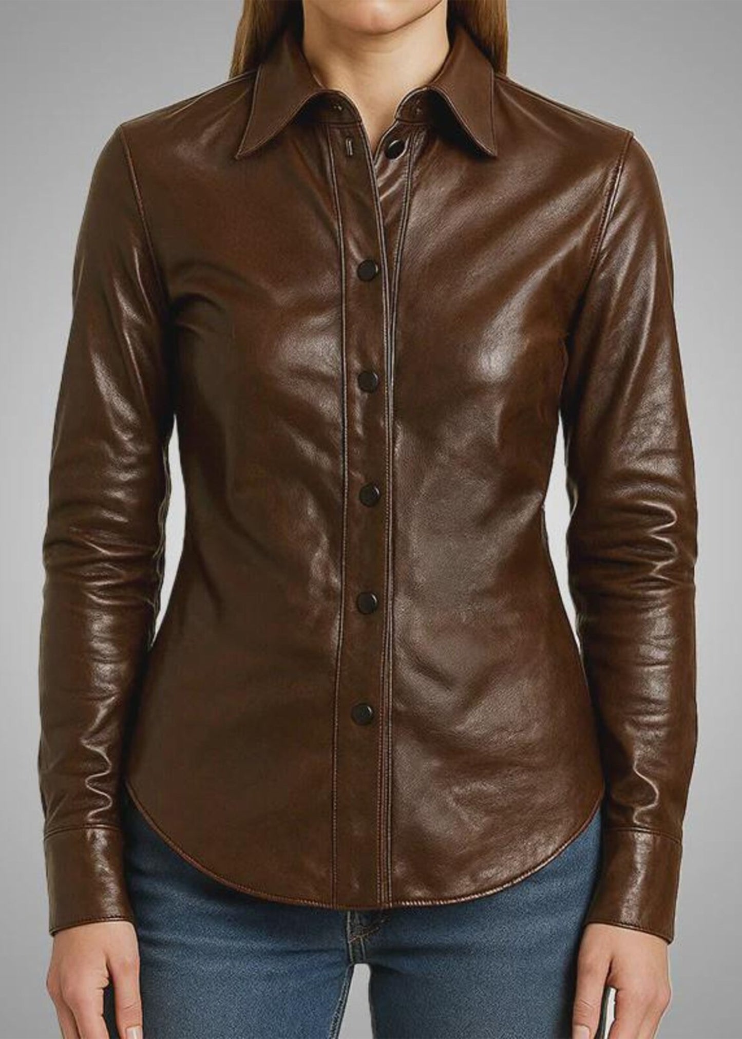 Women’s Brown Lambskin Leather Shirt