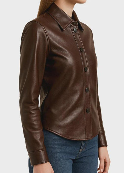 Women’s Brown Lambskin Leather Shirt