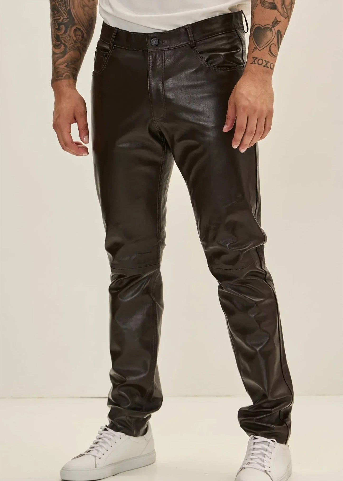 EENACRAFTS men's genuine dark brown leather slim fit tailored stitching.