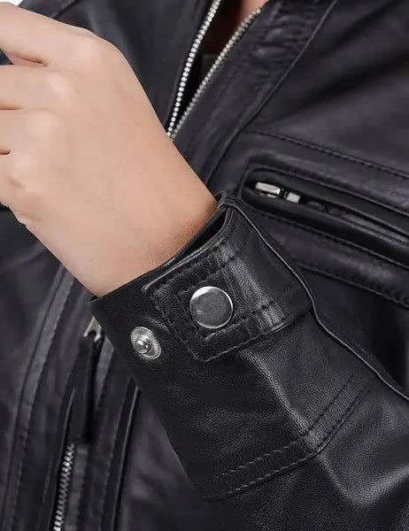Women’s Biker Leather Jacket – Cafe Racer Style in Premium Lambskin Leather