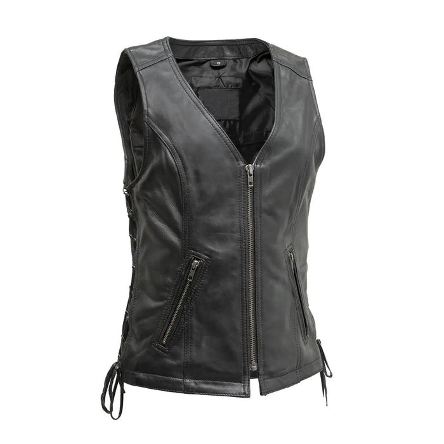 Black leather vest on a white background