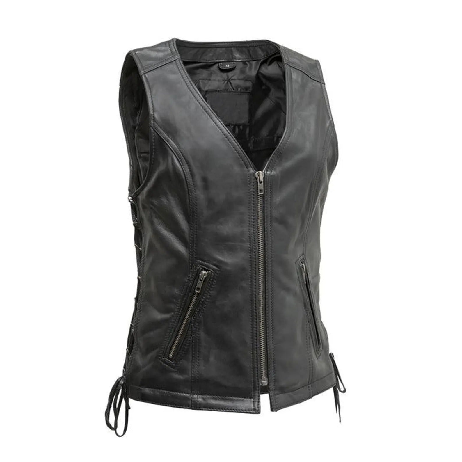 Black leather vest on a white background
