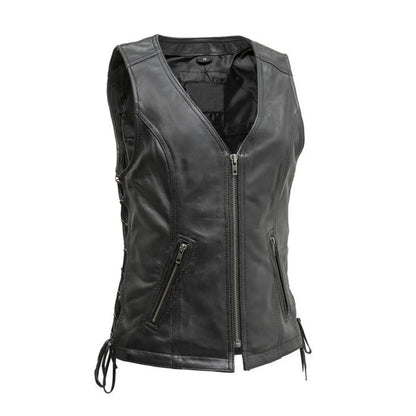 Black leather vest on a white background